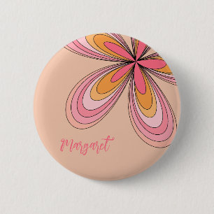 Groovy 70s Hippie Flower Peach Fuzz Daisy Name 6 Cm Round Badge