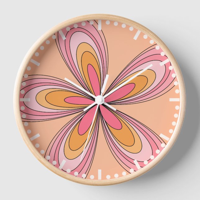 Groovy 70s Hippie Flower Peach Fuzz Retro Daisy Clock (Front)