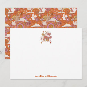 Groovy 70s Hippie Peace Orange Bat Mitzvah Custom Thank You Card