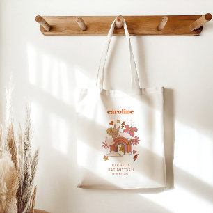 Groovy 70s Hippie Peace Orange Bat Mitzvah Custom Tote Bag