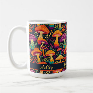 Groovy 70s Mushrooms Pattern Personalised  Coffee Mug
