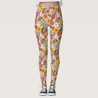Groovy 70's, Orange, Pink, & Green Floral Leggings