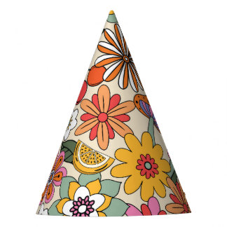 Groovy 70's, Orange, Pink, & Green Floral Party Hat
