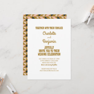 Groovy 70s Pink Gold All-in-One Retro Wedding  Invitation
