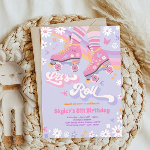 Groovy 70s Rainbow Roller Skating Birthday Invitation