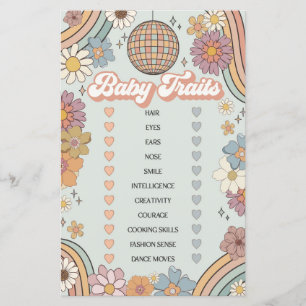 groovy 70s retro baby shower game baby traits