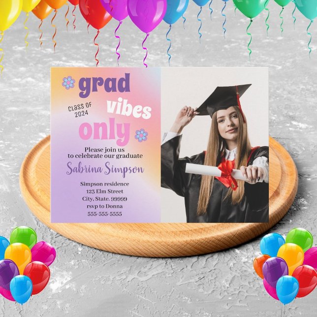 Groovy 70's Retro Cute Photo Graduation Invitation (Creator Uploaded)