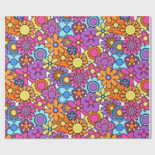 Groovy 70s Retro Flower Power Colourful Floral Wrapping Paper