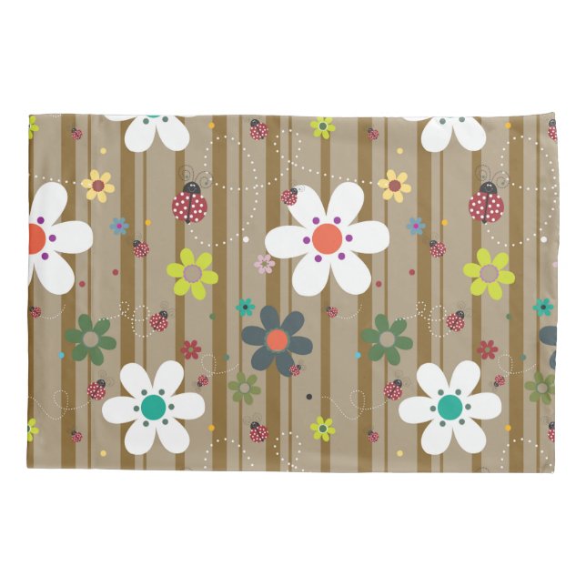 Groovy 70s Retro Hippie Flower Power Ladybug Pillowcase (Back)