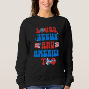 Groovy 70s Retro Loves Jesus and America Too Sweatshirt