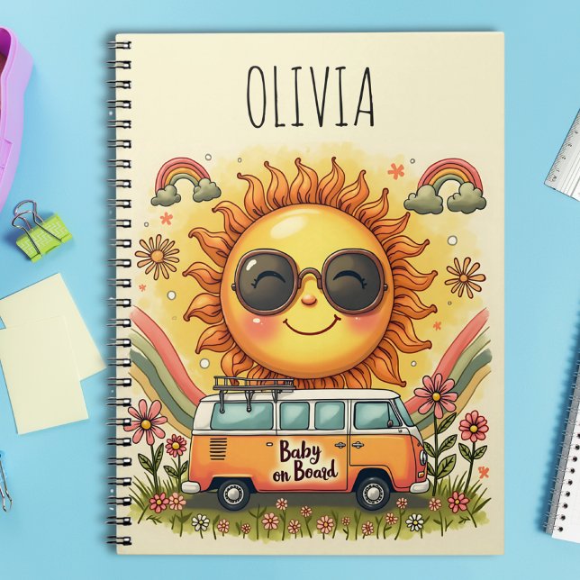 Groovy 70s Retro Smiling Sun, Peace & Love Vibes  Notebook (Creator Uploaded)