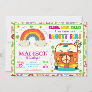 Groovy 70s Themed Hippie Van Birthday Invitation