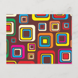 Groovy 70s Tile Pattern Squares On Brown Postcard