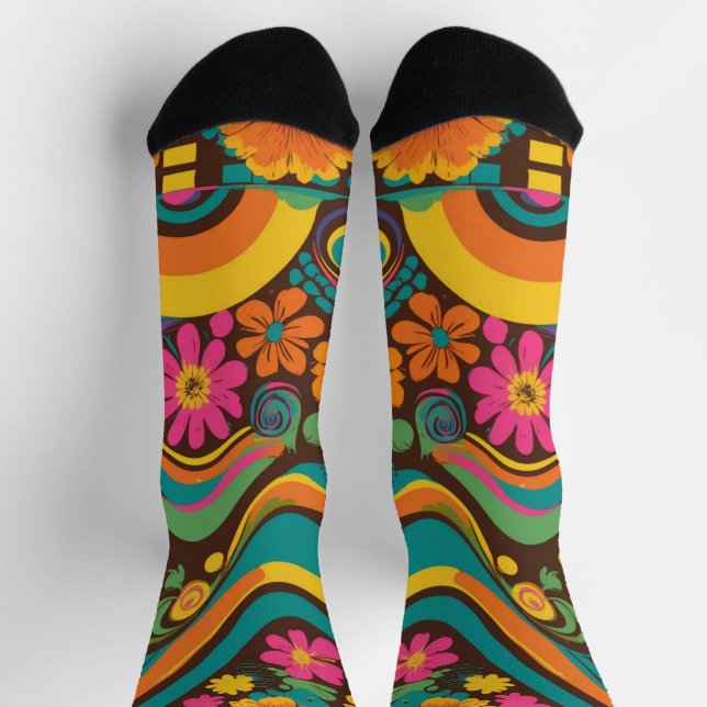 Groovy 70s Vibes Retro Pattern Socks (Top)