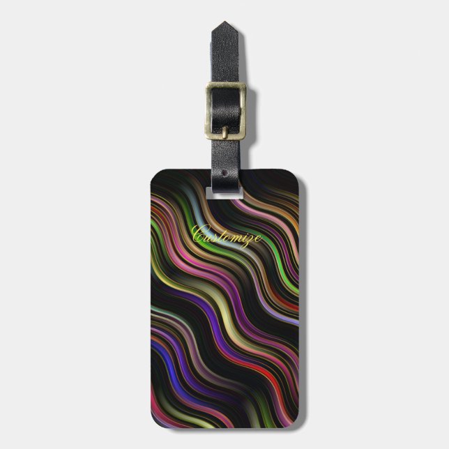 Groovy 70's wavy hippie psychedelic luggage tag (Front Vertical)