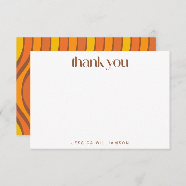 Groovy 70s Wavy Lines Brown Custom Bridal Shower Thank You Card (Front/Back)