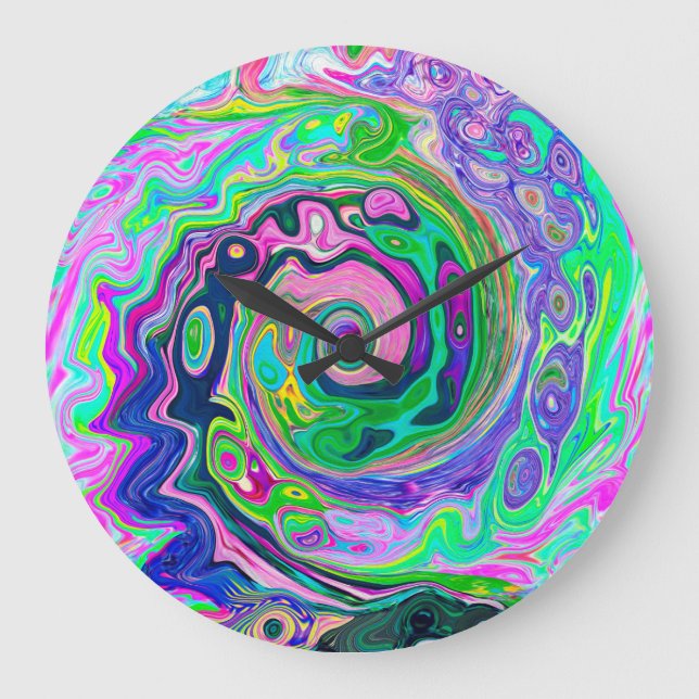 Groovy Abstract Aqua and Navy Lava Swirl Large Clock (Front)
