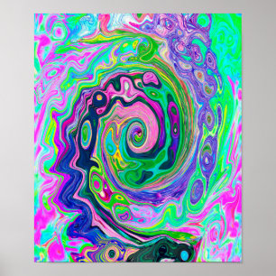 Groovy Abstract Aqua and Navy Lava Swirl Poster