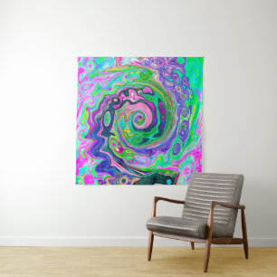 Groovy Abstract Aqua and Navy Lava Swirl Tapestry