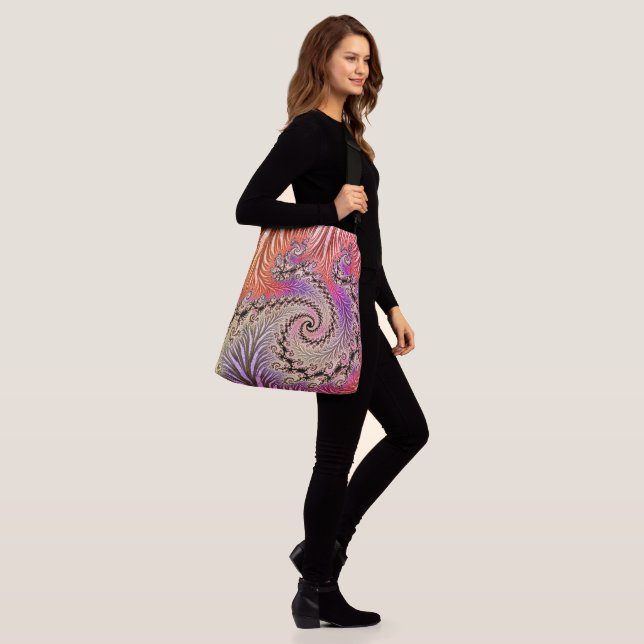 Groovy Abstract Digital Funky Boho Spiral Fractal Crossbody Bag (On Model)