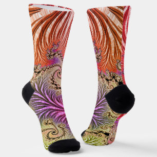 Groovy Abstract Digital Funky Boho Spiral Fractal Socks