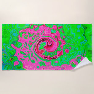 Groovy Abstract Green and Red Lava Liquid Swirl Beach Towel