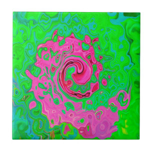 Groovy Abstract Green and Red Lava Liquid Swirl Tile