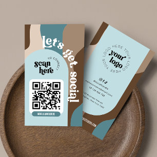 Groovy Abstract Neutrals Social Media QR Code Business Card