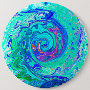 Groovy Abstract Ocean Blue and Green Liquid Swirl 6 Cm Round Badge