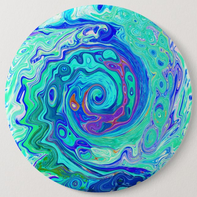 Groovy Abstract Ocean Blue and Green Liquid Swirl 6 Cm Round Badge (Front)