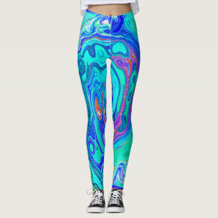Groovy Abstract Ocean Blue and Green Liquid Swirl Leggings