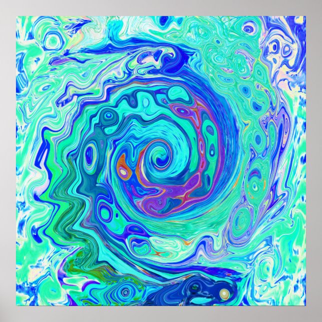 Groovy Abstract Ocean Blue and Green Liquid Swirl Poster (Front)