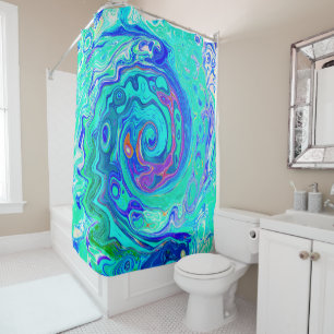 Groovy Abstract Ocean Blue and Green Liquid Swirl Shower Curtain