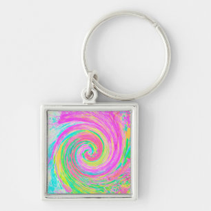 Groovy Abstract Pink and Blue Liquid Swirl Key Ring