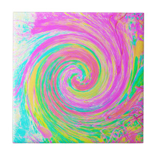 Groovy Abstract Pink and Blue Liquid Swirl Tile