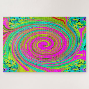 Groovy Abstract Pink and Turquoise Swirl Jigsaw Puzzle