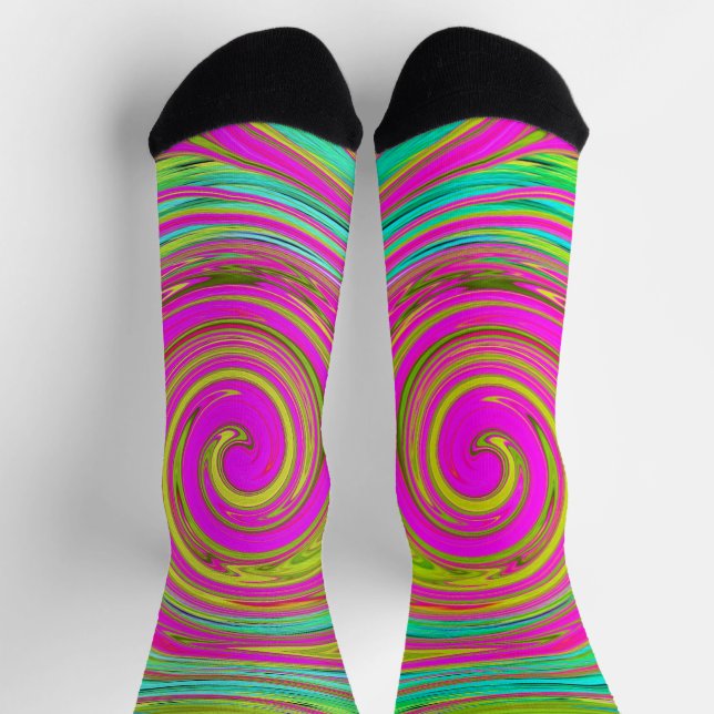 Groovy Abstract Pink and Turquoise Swirl Socks (Top)