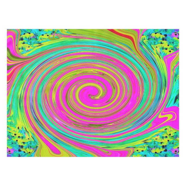 Groovy Abstract Pink and Turquoise Swirl Tablecloth (Front (Horizontal))