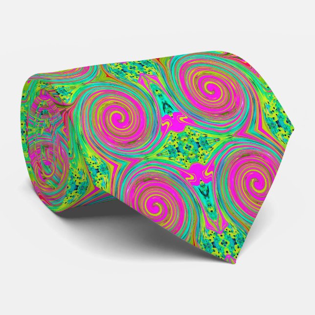 Groovy Abstract Pink and Turquoise Swirl Tie (Rolled)