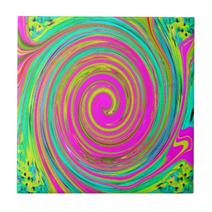 Groovy Abstract Pink and Turquoise Swirl Tile