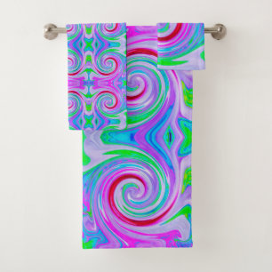 Groovy Abstract Red Swirl on Purple and Pink Bath Towel Set