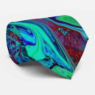 Groovy Abstract Retro Art in Blue and Red Tie