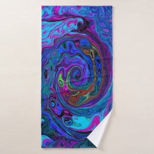 Groovy Abstract Retro Blue and Purple Swirl Bath Towel