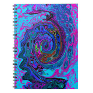 Groovy Abstract Retro Blue and Purple Swirl Notebook