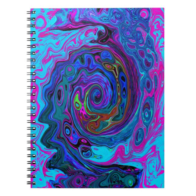 Groovy Abstract Retro Blue and Purple Swirl Notebook (Front)