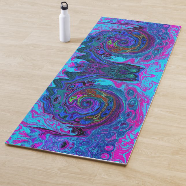 Groovy Abstract Retro Blue and Purple Swirl Yoga Mat (In Situ)