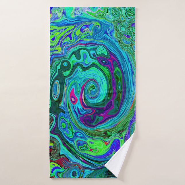 Groovy Abstract Retro Green and Blue Swirl Bath Towel (Bath Towel)