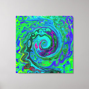 Groovy Abstract Retro Green and Blue Swirl Canvas Print