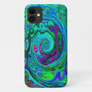 Groovy Abstract Retro Green and Blue Swirl Case-Mate iPhone Case