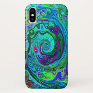 Groovy Abstract Retro Green and Blue Swirl Case-Mate iPhone Case
